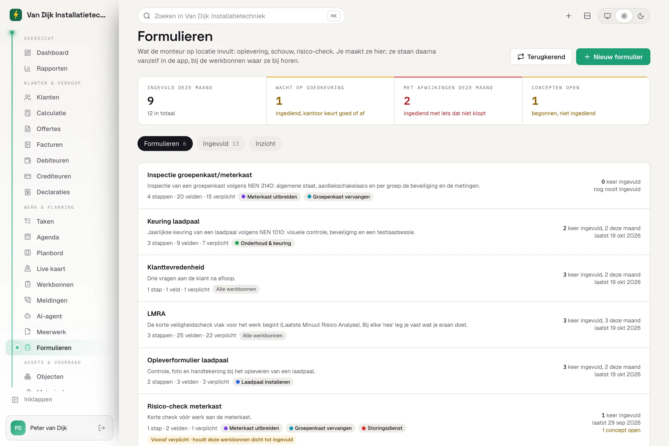 De formulieren die je zelf opbouwt in Veldly